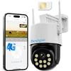 Bextgoo Telecamera con SIM 4G da Esterno, Monitoraggio Continuo 24/7 | 4MP Telecamera Senza WiFi, 360° Tracciamento Automatico, Rilevamento del Movimento AI, Visione Notturna Colori, IP66