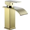 Peppermint Rubinetti per lavabo miscelatori a cascata oro spazzolato rubinetto miscelatore per lavabo da bagno quadrato monoblocco 1 foro con tubi G1/2 '' rubinetti moderni per guardaroba rubinetti