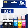 Amaprint Inchiostro 104 compatibile con Epson 104 Flaconi di Inchiostro per | ET-2871 ET-4800 ET-2820 ET-2870 ET-2875 ET-2812 ET-2810 ET-2811 ET-2815 ET-2821 ET-2710 ET-2711 (5 Multipack)