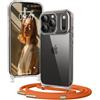 OLEPHY Cover con Cordino per iPhone iPhone 18 Pro Max e iPhone 17 Pro Max, | Trasparente Custodia con Regolabile e Rimovibile Collana, Antiurto AntiGraffio Case con Laccio Tracolla, Arancia