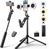 yAyusi Kit di Vlogging per iPhone/Android, Treppiede Bastone Selfie 180 cm con Luce, Telecomando, Ttreppiede Telefonico Microfono Rimovibile 2 in 1 per TikTok/Youtube Content Creator Starter Kit‌
