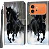 PHINIENLAND Cover per Honor 600/600 Pro custodia portafoglio Cavallo nero | 3 scomparti carte, 1 tasca banconote, Chiusura magnetica, Supporto, Pelle PU flip cover per Honor 600