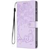 SEHEYA Cover per Oppo A94 5G Custodia in Rilievo Pelle PU Goffrato con Carino Fiore Gatto Portafoglio a Libro Case Chiusura Magnetica Porta Carte Caso, Viola