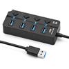 Leloco Hub USB con alimentatore di rete 4 porte splitter 3.0 per PC | Hub USB in ABS con interruttori LED, 1 porta USB 3.0 e 3 porte 2.0. Hub USB A stabile per hard disk, Surface Pro e chiavetta