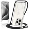 Kilbnom Cover per iPhone 15 Pro con Cordino, Trasparente Custodia con Laccio Tracolla Cellulare Girocollo Collana Corda Catena Cinghia, Ultra Morbido Silicone TPU Antiurto Case per iPhone 15 Pro, Nero