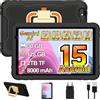 JUEDUR Tablet bambini 10 pollici Android 15 con Gemini AI, 30 GB + TF 2TO - Nero | EVA - Custodia protettiva antiurto + 360°, 8000 mAh, Widevine L1, Octa-Core 2.0 Ghz, GPS, Face ID, 5G WIFI, BT 5.0