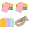 REBECCAGIBSON Etichette regalo in carta kraft, confezione da 150-5 colori (rosa, blu, giallo, verde, viola) con 150 cordoncini di iuta, ideali per Natale, matrimoni, fai da te e lavori creativi