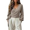 Hecotylus Maglione con scollo a V da donna, cardigan con nodo frontale | Maglia elegante da donna, maglione lavorato a maglia leggera, a maniche lunghe, per appuntamenti casual, abiti da ufficio