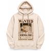 One Piece Felpa con Cappuccio Uomo Zoro Wanted Beige Regular Fit | Felpa ufficiale con tasche laterali, tessuto caldo in cotone e poliestere, taglie XS-XXL, idea regalo per fan anime manga
