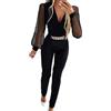 KBOPLEMQ Tuta da donna in rete, aderente, lunga, sexy, a maniche lunghe, con scollo a V, chiusura lampo, con catena in metallo, slim fit, tuta intera