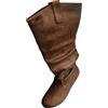 MODSGUE Stivali da donna senza tacco, increspati, in pelle scamosciata, punta rotonda, stivaletti piatti con cerniera laterale, casual, comodi, invernali, autunno, abito medio polpaccio, lunghi