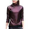 LZPCarra Camicia da donna in raso, in seta satinata, da donna, a maniche lunghe, chic, a tinta unita, a collo alto, elegante, a maniche lunghe, da lavoro, a tunica
