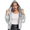 Chaoyinn Donna Felpe con Cappuccio Danza Moderna Club Felpe Holografiche Metalliche Luminose Blouson Bomber Giubbotto Baseball Metallizzato Splendente Maniche Lunghe