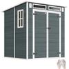Outsunny Capanno attrezzi 2.89m² Effetto legno 3 finestre 182x182x196cm | Capanno da giardino in plastica, doppia porta, ventilazione, pavimento, serratura, guanti, per attrezzi e bicicletta