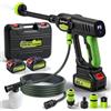 CGOLDENWALL Idropulitrice a Batteria Senza Fili, 3 Velocità, 2 Batterie | Motore Brushless, 23-28 Bar, Ugello 6-in-1, Display LED,Alimentazione 3-in-1, Tubo 5m, per Auto, Terrazzo, Giardino