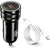 Dripio Caricabatterie da auto con 2 porte USB-C e USB-A, 25W SuperFast, compatibile con Samsung, incluso cavo da 1 metro