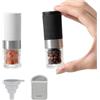 vzaahu Mini set macina sale e pepe bianco e nero con borsa e imbuto, piccoli strumenti portatili per spezie da viaggio, grossolanità regolabile, ricaricabile, macine in ceramica per cucinare, barbecue