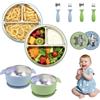 Anluomafuy Set Pappa 8 Pezzi in Acciaio Inox e Silicone: Piatto Compartimenti e Ciotola con Ventosa, Posate in Silicone (Forchetta e Cucchiaio), Per lo Svezzamento Autonomo dei Bambini, BPA Free