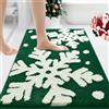 Likiyol Tappeto da bagno natalizio verde, extra spesso, morbido, assorbente, con fiocco di neve, antiscivolo, lavabile, tappeto da bagno invernale per doccia, per decorazioni natalizie, 50,8 x 81,3 cm
