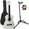 AMROVA - Pacchetto chitarra classica 1/2 bambino 6-9 anni mancino + custodia + supporto per pavimento pieghevole + 6 plettri - corde in nylon, libro accordato (bianco, 1/2, sinistra)