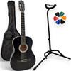 AMROVA - Pacchetto chitarra classica 1/2 bambino 6-9 anni destra + custodia + supporto per pavimento pieghevole + 6 plettri - corde in nylon, libro accordato (nero, 1/2, destra)