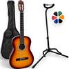 Amrova - Set Chitarra Classica 3/4 Bambino 8-12 anni Destrorso + Custodia + Supporto da Terra Pieghevole + 6 Plettri - Corde Nylon, Consegnata Accordata (Sunburst, 3/4, Destrorso)