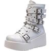 FQLGJMY Stivaletti Donna Gotici Plateau Zeppa Massiccia Catena Rivetti Cinturino | Scarpe Moto Mezza Gamba Punta Tonda Lacci Zip Tacchi Alti Fibbia Suola Spessa Stivaletti Cavaliere
