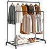 edihome, Stand Appendiabiti, Doppio, 110 x 150 x 54 cm, Vestitore, Appendiabiti da Terra, Resistente, Metallico, con Supporto per Scarpe (Nero Doppio)