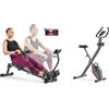 Sunny Health & Fitness Smart Compact Adjustable Rowing Machine, 12 Levels Adjustable Resistance + Smart Folding X-Bike, Portable Compact Exercise Bike, 14-Level Magnetic Resistance