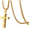 Flongo Collana da uomo con ciondolo a forma di rosario, in argento, nero, oro, Gesù, doppia croce, accessorio da uomo