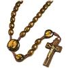 Autom San Padre Pio Pietrelcina Rosario con perline di legno da 10 mm con cordino da 48,3 cm con biglietto di preghiera, collana religiosa/devozionale in legno marrone unisex