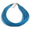 Avalaya Collana in corda di seta multifilo turchese, colore argento, lunghezza 50 cm, lunghezza 7 cm, lunghezza, cavi, N05955