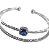 Generico Bracciale Rigido Aperto Donna in Acciaio e Ottone con Pietra Blu e Cristalli Bianchi - Bangle Elegante, Idea Regalo per Lei