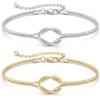 Milacolato Bracciali Coppia con Nodo Regolabile Regalo Bracciale Donna | Oro 18 Carati Placcato Argento Bracciali Donna,Ipoallergenico Regalo Migliore Amica,Regali Fidanzata San Valentino 2PZ Or