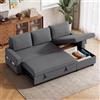 Blishom Divano Letto 3 Posti,Divano angolare-L | con Vano Portaoggetti E Tasche Laterali,Tessuto Lino,205x136x87CM,Grigio scuro