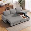 Blishom Divano Letto 3 Posti,Divano angolare-L | con Vano Portaoggetti E Tasche Laterali,Tessuto Lino,205x136x87CM,Grigio chiaro