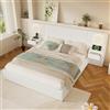 luckdect Letto matrimoniale in velluto 180 x 200 cm, testiera imbottita LED multicolore, 4 porte USB, comodini con cassetti, beige