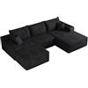 Comfyu Divano angolare modulare a forma di U, Cord, con seduta profonda, nero, 4 posti (nero, destra-270 cm)