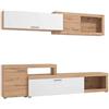 milani home - parete attrezzata soggiorno con mobile porta TV e pensili, bianco e rovere chiaro, 249 x 42 x 201 cm