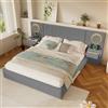 luckdect Letto matrimoniale in velluto 180 x 200 cm, testiera imbottita LED multicolore, 4 porte USB, comodini con cassetti, grigio