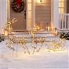 Outsunny Set Renne Natale e Slitta Luminose da Esterno 105cm Timer, Marrone | 240 LED Bianco Caldo, Decorazioni Natalizia per Interno, 8 Modalità di Illuminazione, IP44, Patio, Giardino Riparato, Casa