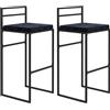 HOMCOM Set 2 Sgabelli Bar in Velluto Industriali con Schienale, Nero | Sgabelli Cucina Alti, Poggiapiedi, Seduta Alta 74 cm Imbottita, Struttura in Acciaio, Sedie Bar per Soggiorno Sala da Pranzo