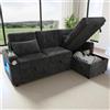 Azkoeesy Divano angolare contenitore con 2 portabevande, divano‑letto estensibile con chaise longue, Luci LED, prese di ricarica USB, include 2 cuscini, tessuto chenille, per soggiorno, Grigio, 3 posti, 206 cm