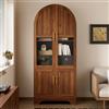 ZKLOEP Armadio alto con grande forma ad arco, 180 cm, vetrina, 4 ante e cassetti, frontale in vetro, noce