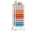 KOMFOTTEU Carrello Organizer con 4 Ruote Girevoli (Bianco, 10 Cassetti) | Cassettiera Multiuso e Salvaspazio, Struttura in Metallo, per Cucina, Soggiorno, Bagno e Ufficio