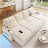 Azkoeesy Divano angolare contenitore con 2 portabevande, divano‑letto estensibile con chaise longue, Luci LED, prese di ricarica USB, include 2 cuscini, tessuto chenille, per soggiorno, Beige, 4 posti, 266 cm