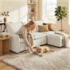 DecHome - Divano 3 Posti Moderno con Penisola in Tessuto Effetto Pelle Dimensioni 212x125x84 cm Crema