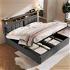 Ctastay Letto Matrimoniale 140x200 con Mensole sulla Testata, Vano Contenitore, Giroletto Imbottito con LED e Ricarica USB, Letto Idraulico con Contenitore lettosotto, Grigio,senza Materasso.