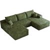 Comfyu Divano angolare modulare a forma di U, Cord, con seduta bassa, verde, 3 posti (verde, destra-270 cm)