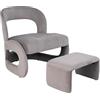 RELAX4LIFE Poltrona da Salotto con Poggiapiedi, Set di Sedia e Pouf Imbottiti con Schienale Curvo, Spugna Morbida, Poltrona da Relax per Salotto, Camera, Grigio